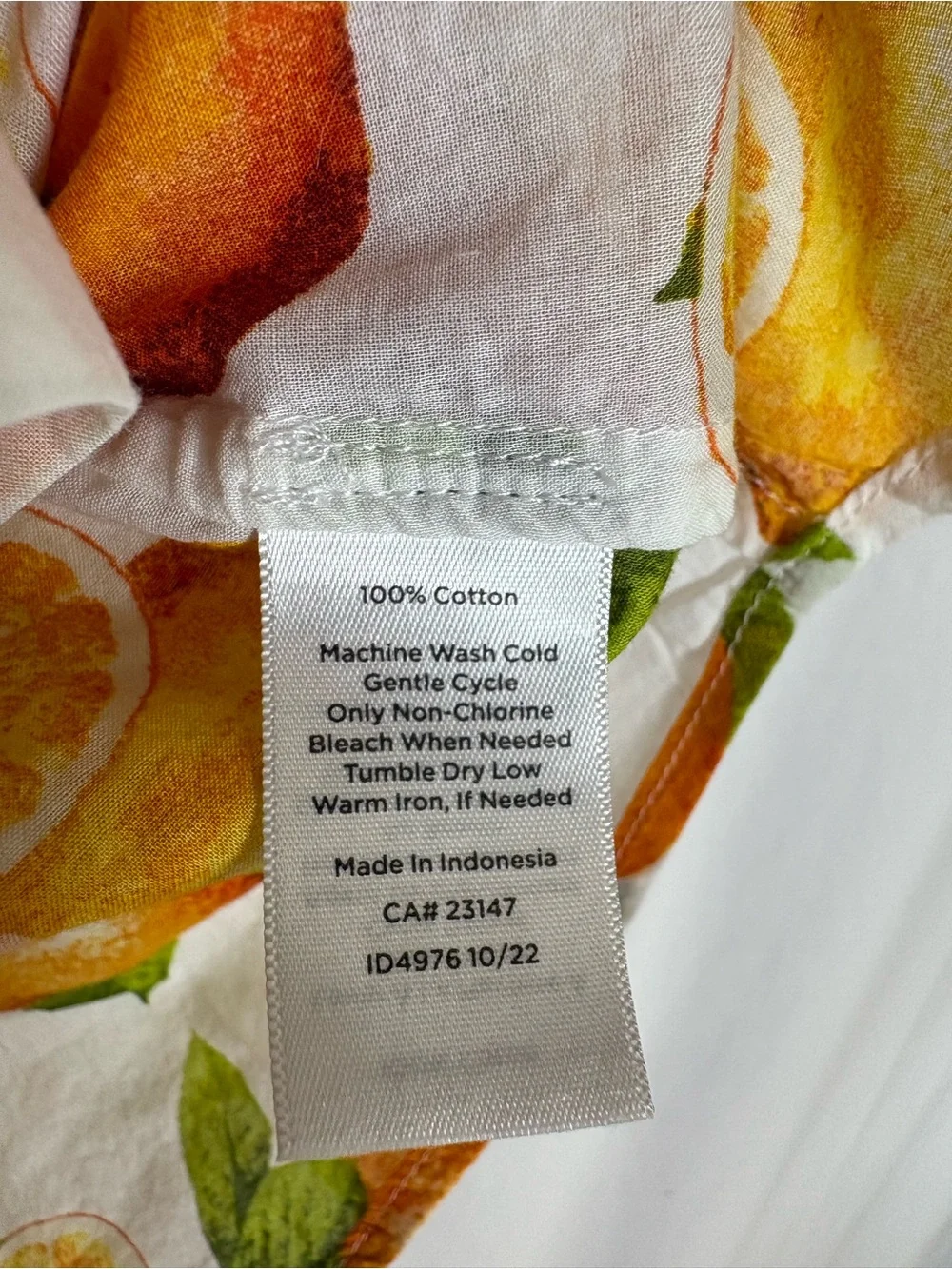 Talbots White Button-Down Shirt with Orange Citrus Print - Picture 4 of 6